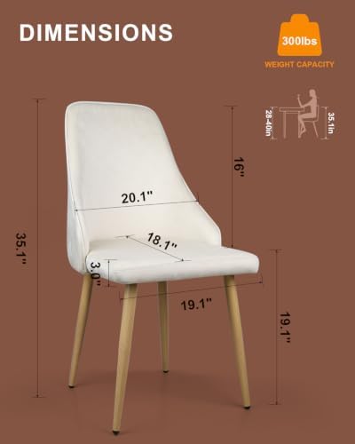 High Back Dining Chairs Set of 2, Mid-Century Modern Living Room Chairs, Velvet Comfortable Seats with Sturdy Legs Upholstered Farmhouse Kitchen Chairs for Bedroom Office Easy Assemble-Beige