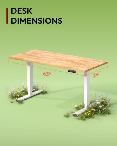 SANODESK Solid Rubberwood Standing Desk Dual Motor 63"x24" Natural/White