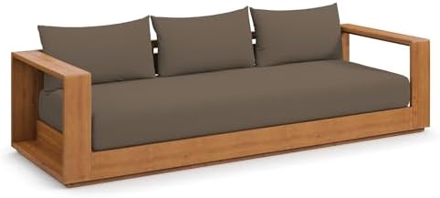 Modway Tahoe Acacia Wood Outdoor Patio Sofa in Natural Cocoa with Weather-Resistant Cushions - Ideal as a Porch Couch or Sunroom Sofa