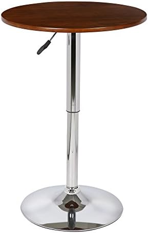 Armen Living Bentley Modern Adjustable Height Swivel Pub Table with Walnut Wood Top and Chrome Metal Base