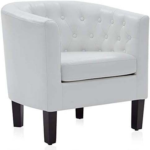BELLEZE White Accent Chairs for Living Room, Elegant Arm Chair Upholstered Tufted Barrel Chair Club Chair for Bedroom with Sturdy Legs and Faux Leather - Berlinda (White)