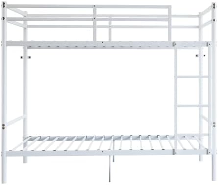 Bellemave Twin Over Twin Bunk Beds, Metal Bunk Bed Frame with Ladder and Full-Length Guardrail for Kids, Adults, White
