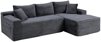 95" L-Shaped Cloud Sectional Couch, Right Facing Modular Compressed Boneless Sectional Sofa with Chaise Lounge, Plush Corduroy Boneless Corner Sofa for Living Room