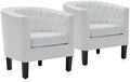 BELLEZE White Accent Chairs for Living Room, Set of 2 Elegant Arm Chairs, Upholstered Tufted Barrel Chairs Club Chairs for Bedroom with Sturdy Legs and Faux Leather - Berlinda (White)