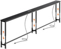 Huuger 86.6 Inch Sofa Table with Power Outlets, 23.9’’-34.4’’ Height Adjustable Range, Behind Couch Table with USB-C Ports, Sofa Tables Narrow Long, Skinny Console Table, Small Spaces, Black