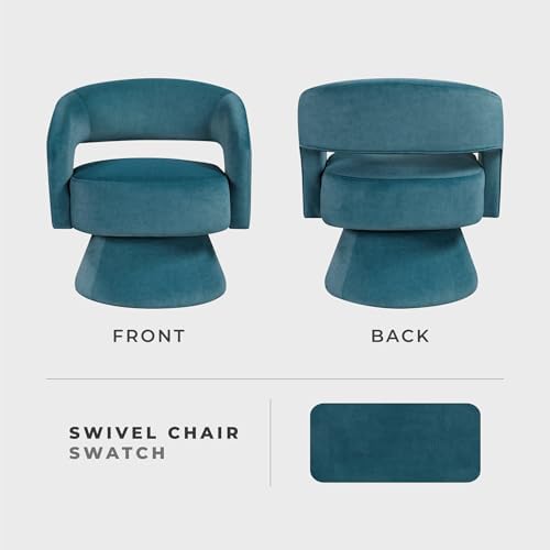 Lexicon Swivel Accent Chair, Modern Velvet Round Barrel Chair, Dark Teal