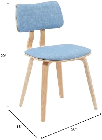 Armen Living Jaguar Mid-Century Dining Chair with Light Blue Fabric Upholstered Seat and Patterned Oak Wood Finish