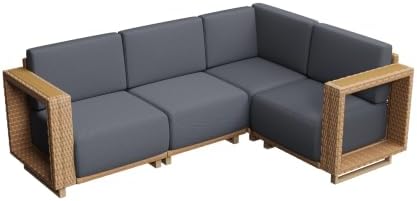 Aoxun Patio Furniture Set, 4 Piece Outdoor Sofa Set, Yellow/Dark Gray