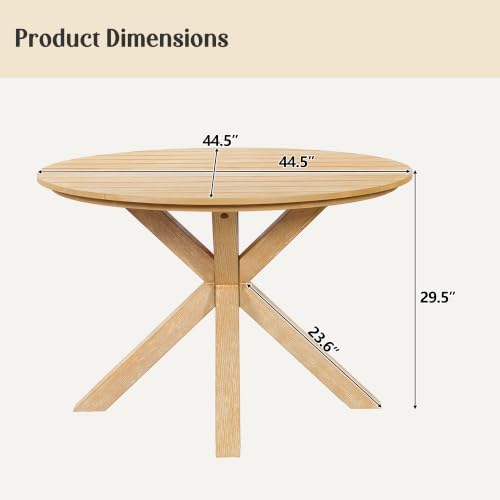 Merax 44.5 Inch Acacia Wood Round Outdoor Dining Table, Wood Finish