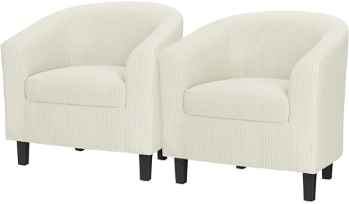 Topeakmart Corduroy Fabric Accent Chair Set of 2, 300 lb Cap, Beige