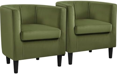 Yaheetech Barrel Accent Chairs Set of 2, Modern Armchairs, Olive Green