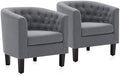 BELLEZE Accent Barrel Arm Chair, Set of 2 Modern Comfy Upholstered Tufted Club Chair with Sturdy Legs and Linen Fabric for Bedroom Living Room - Gray