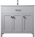 36" Pre-Assembled Bathroom Vanity with Sink, Engineered Wood, Calacatta White Engineered Marble Countertop Attached, Single Rectangle Porcelain Sink, Grey