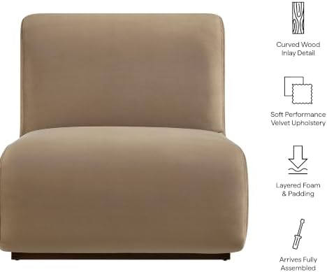 Modway Denby Performance Velvet Accent Chair with Wood Inlay in Taupe
