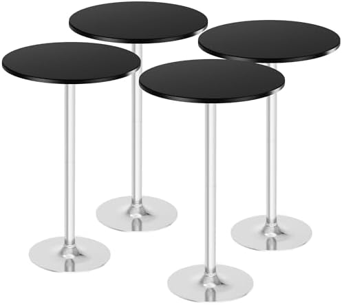 Flamaker Round Bistro Pub Table Modern Style Metal Base MDF Top Cocktail Bar Table Counter Bar Height for Pub, Dining Room, Party (4, Black-Silver)
