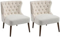 Kmax Accent Chairs Set of 2, Slipper Chairs with Button Tufted Wingback, Armless Living Room Chairs with Nails Modern Side Chairs for Bedroom Reception Office Small Space - Linen Beige, Walnut Legs