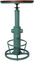 Industrial Bar Table with Round Solid Pine Wood Top, Adjustable Height 38.6-42.5in, Fire Hydrant Design, 360° Swivel, Green