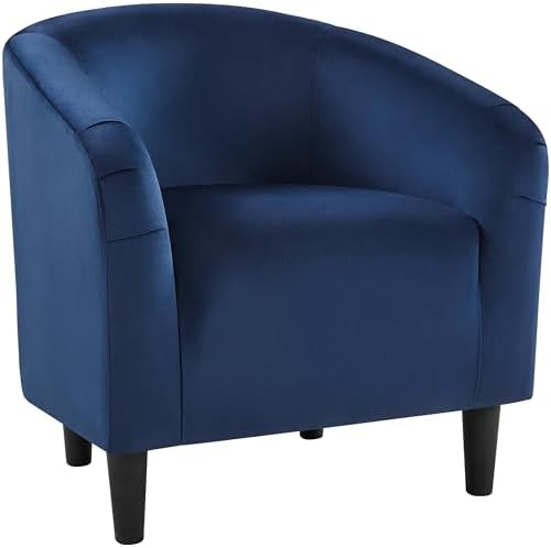 Yaheetech Small 25.5in Wide Velvet Barrel Accent Chair Bedroom, Navy Blue