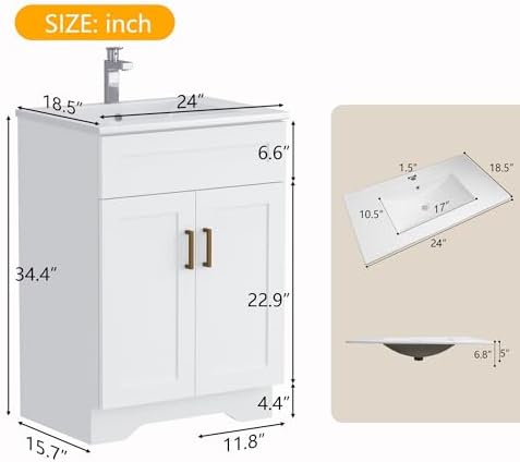 Bathroom 30" Vanity with Ceramic Sink, Wooden Double Door Bathroom Storage Cabinet, Freestanding Cabinet Vanity with Sink (Paint, White,30")