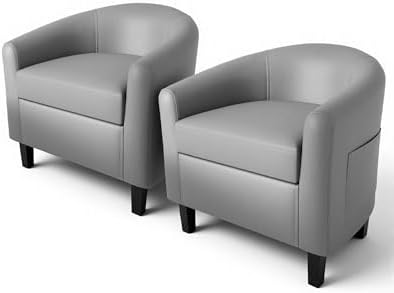 GarveeHome Accent Chairs Set of 2 Faux Leather Chairs Barrel Club Chairs Comfy Living Room Chairs with Sturdy Legs for Bedroom Reading Room Waiting Room(Gray)