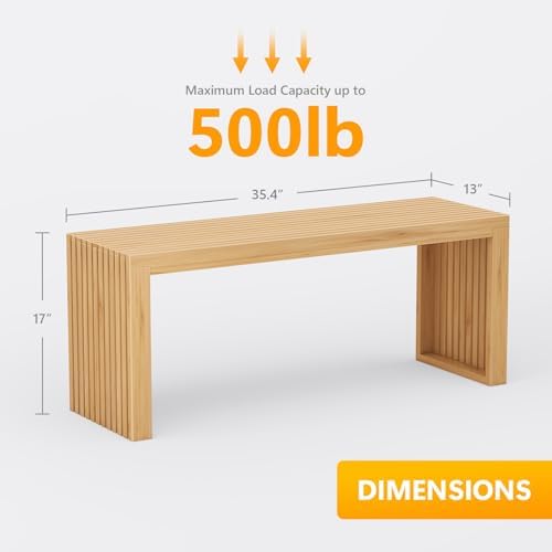 Bamboo Dining Bench, 35'' Slatted Design Entryway Bench, Natural