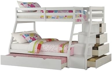 White Twin,Full Bunk Bed W,Trundle Storage