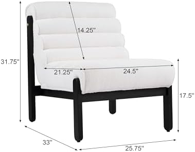 Christopher Knight Home Fluffy Low Profile Accent Chair, Modern Living Room Armless Lounge Chair, Fabric Comfy Reading Chair for Bedroom, Wooden Frame and Thick Padded Seat, White+Black