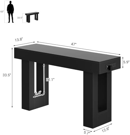 Unikito 47" Entryway Table with Sensor Light and USB Outlet, Black