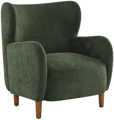 Christopher Knight Home Dolly Velvet Wingback Club Chair, Bedroom Comfy Reading Chair, Low Profile Accent Chair, Solid Wood Frame, Olive Green+Teak
