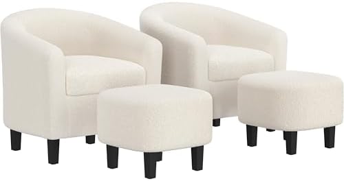 Yaheetech Accent Chairs with Ottoman Set of 2, Boucle Fabric, Ivory