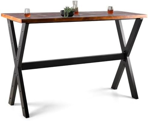 Bar Table, 63"L×41.33"H Bar Height Pub Table High Top Rectangular Sofa Console Table Kitchen Dining Coffee Table, for Narrow Space, Living Room, Indoor, Rustic Brown Wood, Industrial Black Metal