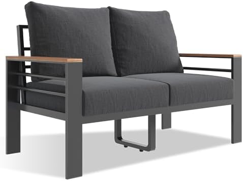 Aoxun Aluminum Patio Furniture Set 2 Seats, Oversized Outdoor Sectional with Washable Thick Cushions,Patio Conversation Sets for Porch, Balcony, Deck