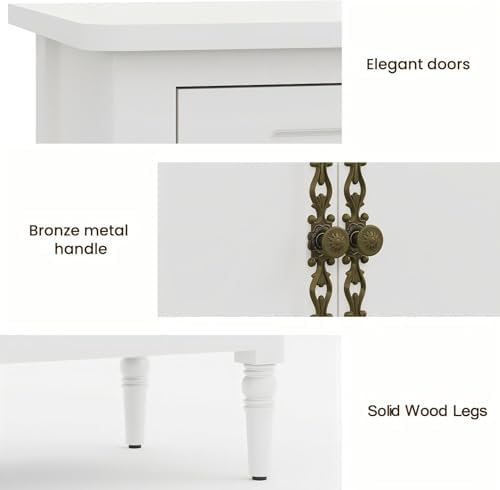 RoyalCraft 118" Buffet Cabinet with Storage, Vintage Sideboard with Adjustable Shelves, Mid Century Modern Painted Credenza Coffee Bar for Kitchen, Dining Room, Entryway, Living Room, Satin White