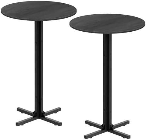 YATINEY Round Bar Table Set of 2, Counter Height Pub Table, Bar Height Cocktail Table, Versatile Use, for Dining Room, Kitchen, Bar, Pub, Cafe, Black BT10L2BB