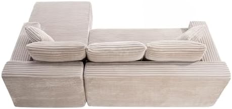 95" L-Shaped Right Facing Cloud Sectional Couch for Living Room, Modular Compressed Boneless Sectional Sofa Corduroy Boneless Corner Foam Sofa W/Chaise Lounge and Pillows