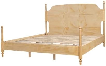 Christopher Knight Home Kane Wooden King Bed Frame with Headboard, Farmhouse King Size Bed Frame and Arched Headboard, 4-Poster King Bedframe with Slats Support, No Box Spring Needed, Natural
