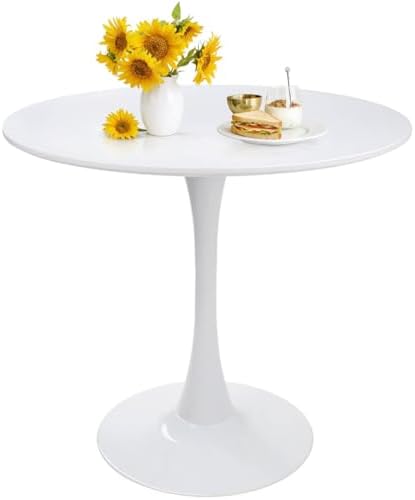 31.5" Tulip Round Dining Table with Metal Pedestal White