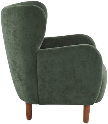 Christopher Knight Home Dolly Velvet Wingback Club Chair, Bedroom Comfy Reading Chair, Low Profile Accent Chair, Solid Wood Frame, Olive Green+Teak