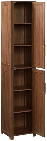 Crosley Furniture Savannah Linen Storage Cabinet, Laundry Room, Bathroom Organizer with Shelves, Walnut
