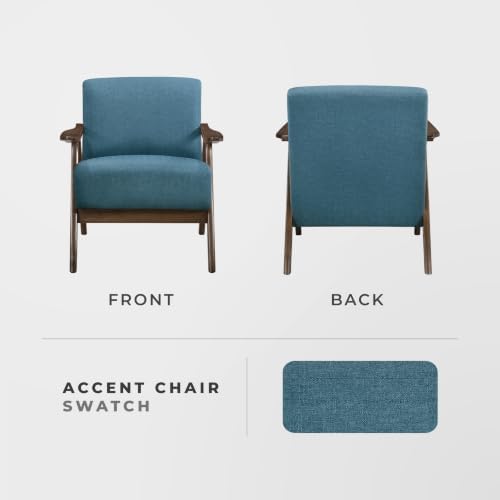 Lexicon Mid Century Modern Accent Chair with Solid Wood Frame in Walnut Finish, Upholstered Living Room Lounge Arm Chair, Thick and Comfy Innerspring Seat Cushion, Linen-Look Fabric, Blue