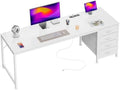 PRAISUN 63 Inch Computer Office Desk with Power Outelts and USB-C Port, Reversible Gaming Desk with 4 Fabric Drawers, Work Study Desk Work from Home, White