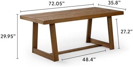 Plank+Beam Classic 72 Inch Dining Table, Rectangular, Pecan Wirebrush