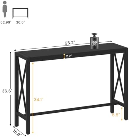BON AUGURE Bar Table, 55 in Counter Height Pub Table, Tall Narrow Behind Couch Sofa Table, High Top Wood Long Console Tables for Home, Living Room (Black Oak)