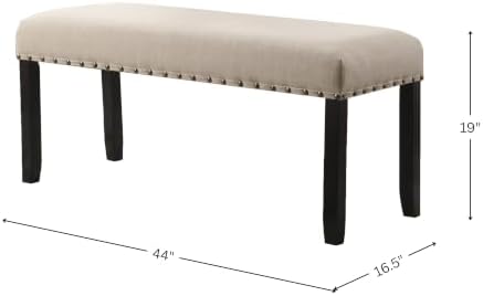 Roundhill Furniture Biony Fabric Dining Bench with Nailhead Trim, Tan