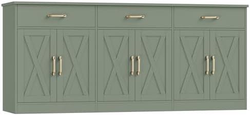 HOSTACK 71"W Farmhouse Kitchen Sideboard Buffet Cabinet with Storage, Green