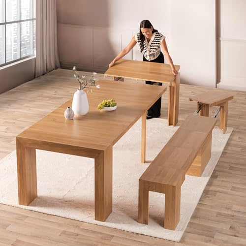 Transformer Table Solid Wood Extendable Dining Table, Natural