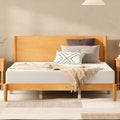 AMERLIFE Solid Wood King Bed Frame, Mid Century Bed with Headboard, Natural