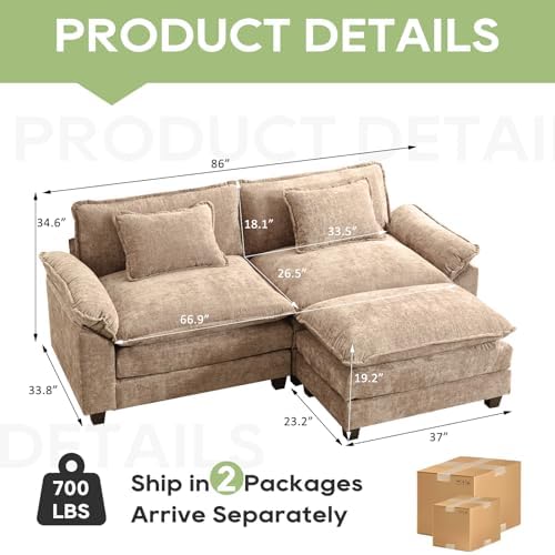 Oprisen 86" Modular Sectional Sofa, Comfy Deep Cloud Couch with Ottoman