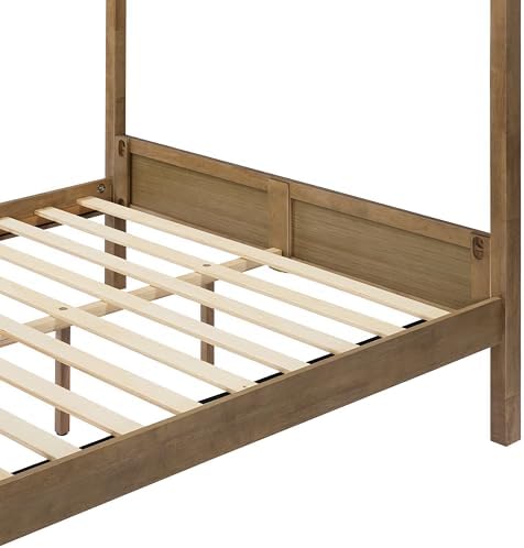 Merax Queen Canopy Bed Frame with Headboard & 4 Posters, Antique Natural