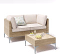 JOYURE 3 Piece Wicker Patio Furniture Set,Outdoor Conversation Loveseat Sectional Sofa w/Coffee Table,All-Weather Outdoor Sofa with Thick and Anti-Slip Cushions for Deck,Poolside,Garden,Beige